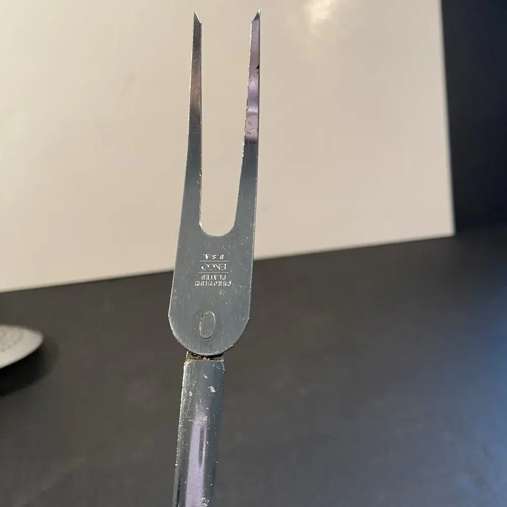 Vintage EKCO Kitchen Utensils Meat Fork~Strainer Serving Spoon, Chromium Plated